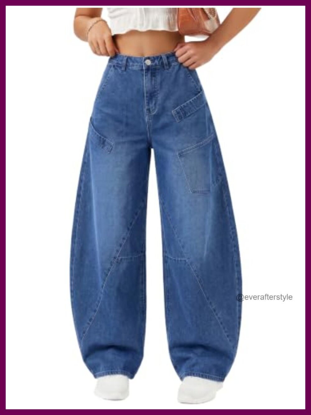 EXLURA Stretchy Cotton Blend Barrel Jeans Wide Leg Cargo Pants Elastic Waist
